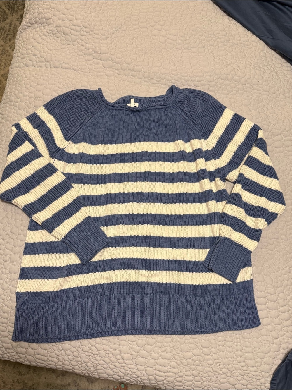 aerie Blue and White Striped Crewneck Sweater